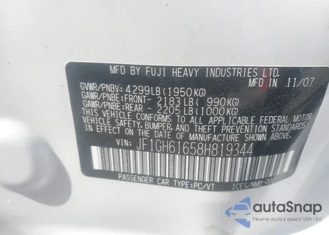 2008 Subaru Impreza 2.5I from USA, damaged, VIN JF1GH61658H819344